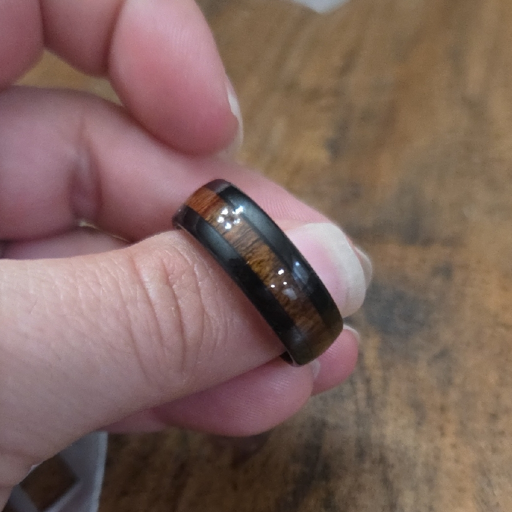 Wood and Black Resin Ring